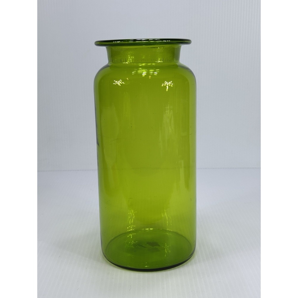 Vintage‎ Takahashi Apothecary Jar Canister Green Glass 11 1/4" Tall NO LID Label